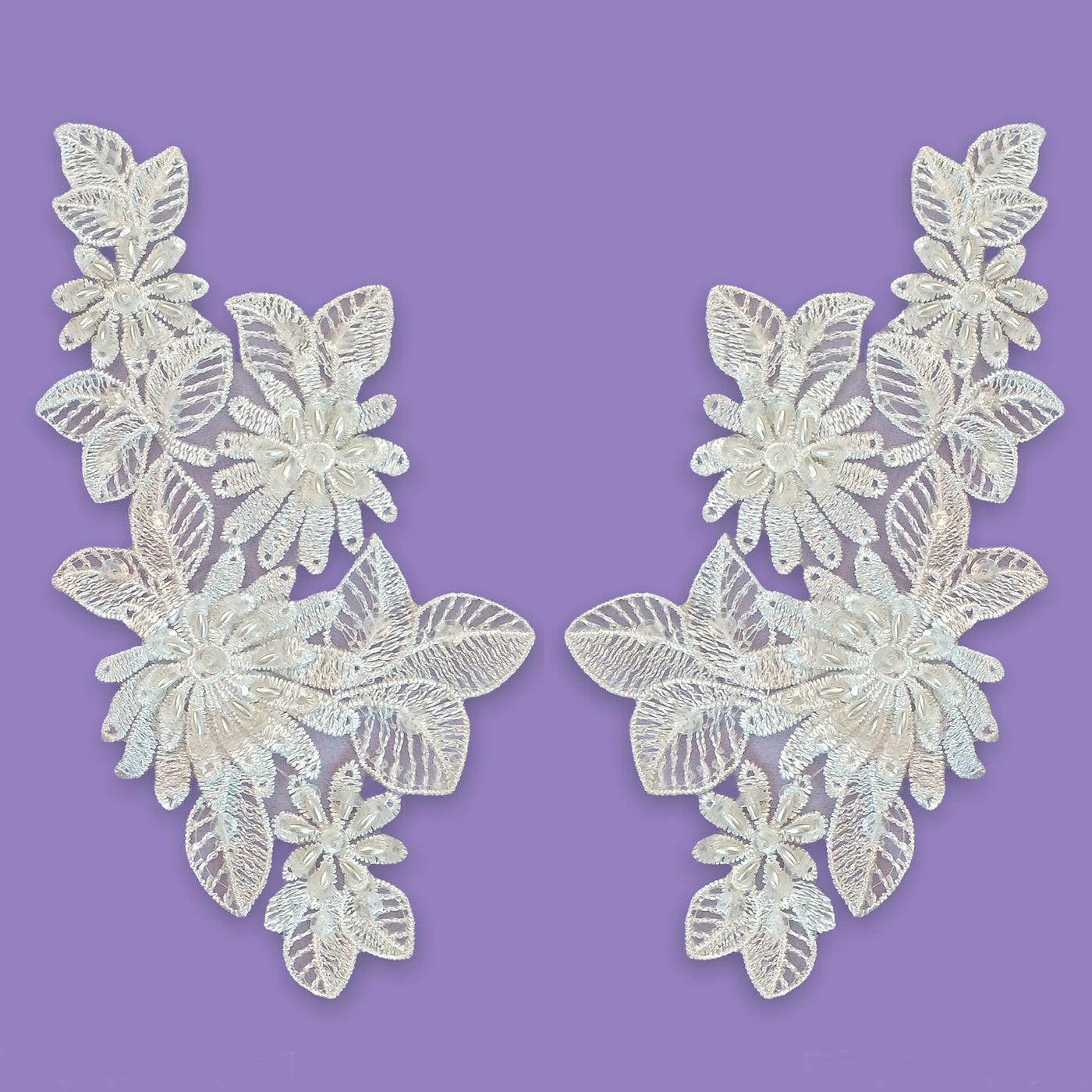 Beaded Lace Applique Embroidered on 100% Polyester Organza | Lace USA