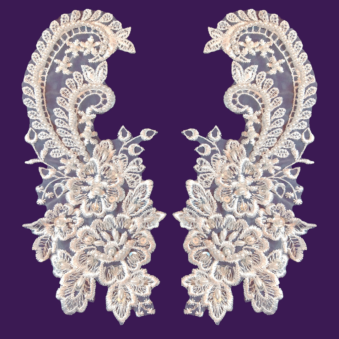 Beaded Lace Applique Embroidered on 100% Polyester Organza |  Lace USA