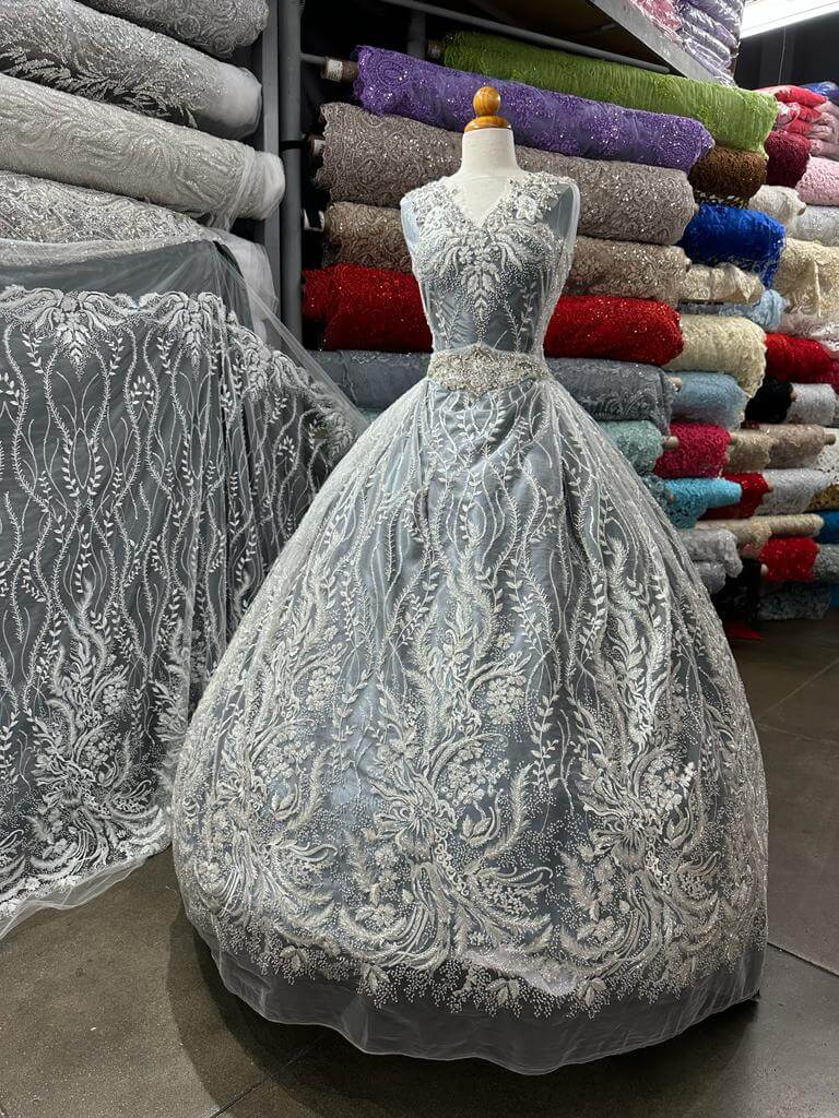 Beaded Lace Fabric Embroidered on 100% Polyester Net Mesh | Lace USA - GD-12010 - Ivory / 56" Beaded Lace Fabric Embroidered on 100% Polyester Net Mesh | Lace USA - GD-12010 - Ivory / 56"