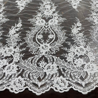 Beaded & Corded Bridal Lace Fabric Embroidered on 100% Polyester Net Mesh | Lace USA - GD-55619