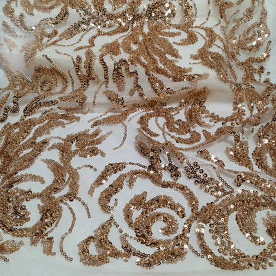 Embroidered & Heavily Beaded with Beads & Sequin Rose Gold Lace Fabric. Lace Usa