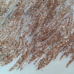 Embroidered & Heavily Beaded with Beads & Sequin Rose Gold Lace Fabric.  Lace Usa