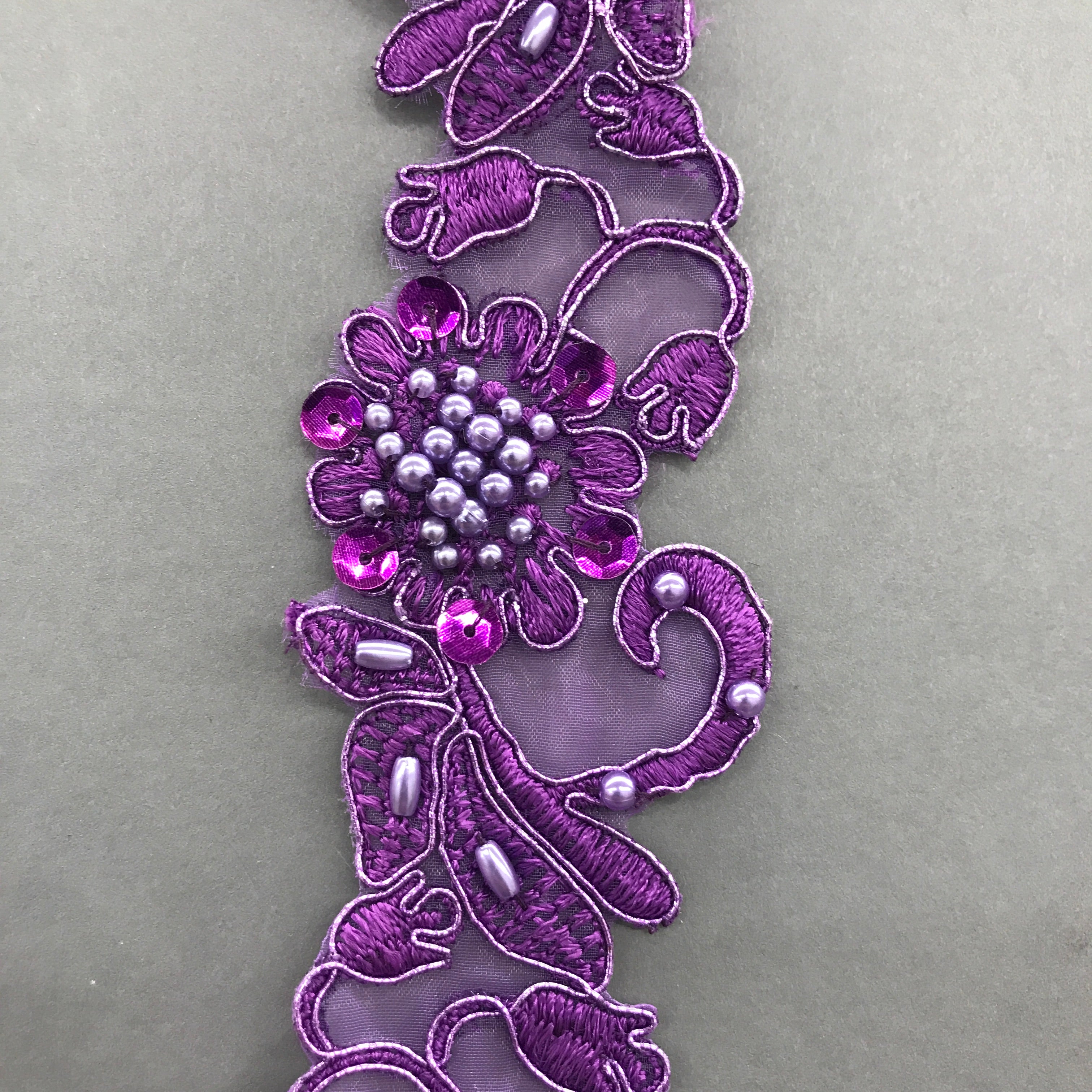 Beaded Corded Lace Trimming Embroidered on Polyester Fabric | Lace USA