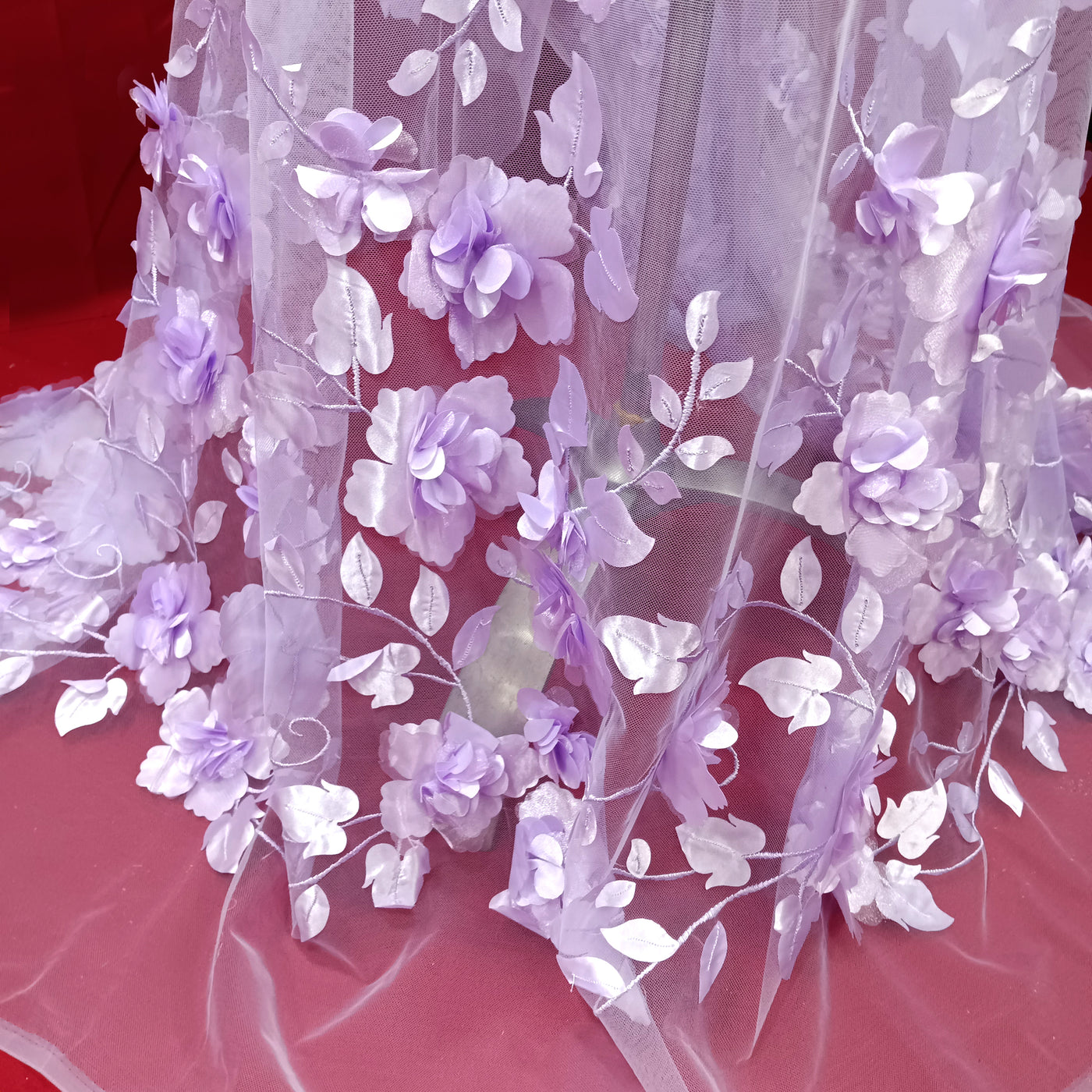 Delicate 3D Flowers Scattered on Embroidered Lilac Soft Tulle Net Fabric. Perfect Wedding Lace for Bridal Dresses or Quinceanera Dresses 54" Wide. Sold by the Yard. Lace Usa