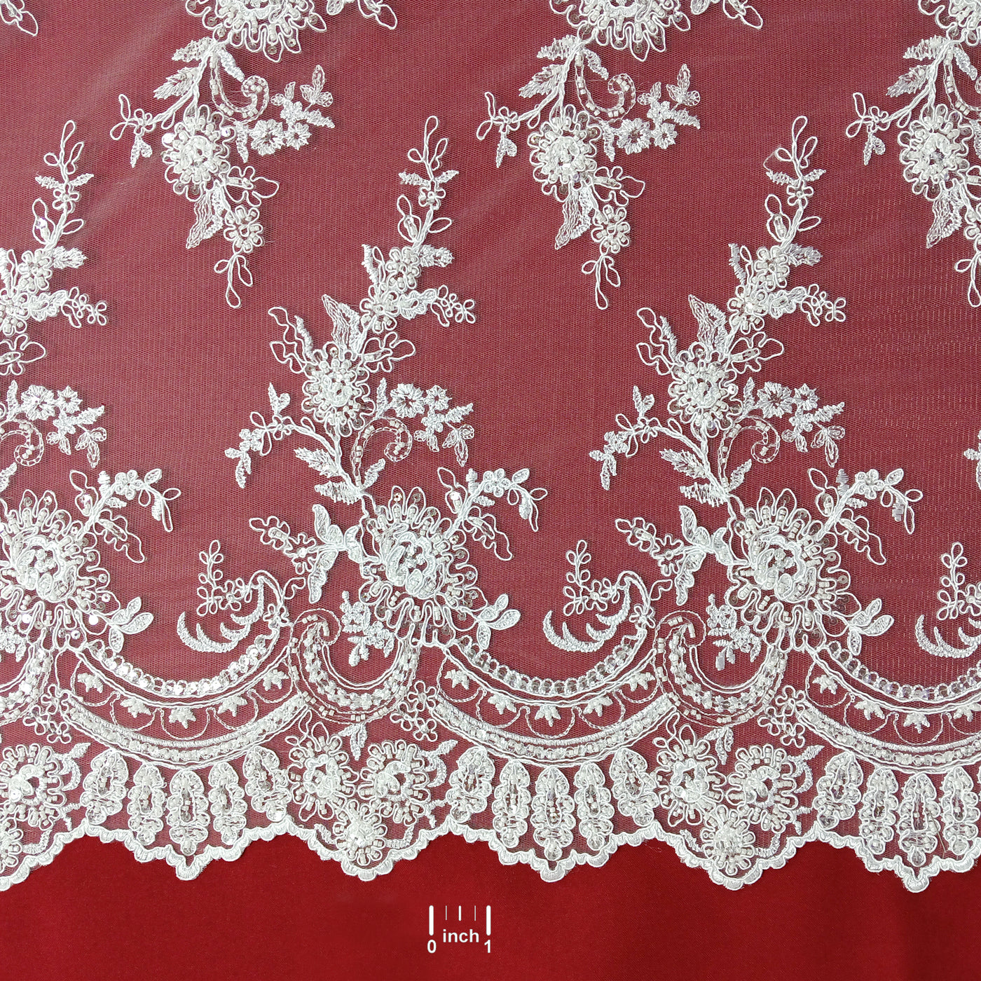 Corded & Beaded Bridal Lace Fabric Embroidered on 100% Polyester Net Mesh.  Sold the yard.  Lace Usa