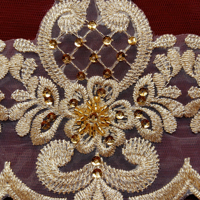Embroidered and Beaded 100% Polyester Organza Gold Trimming.  Sold by the Yard.  Lace Usa