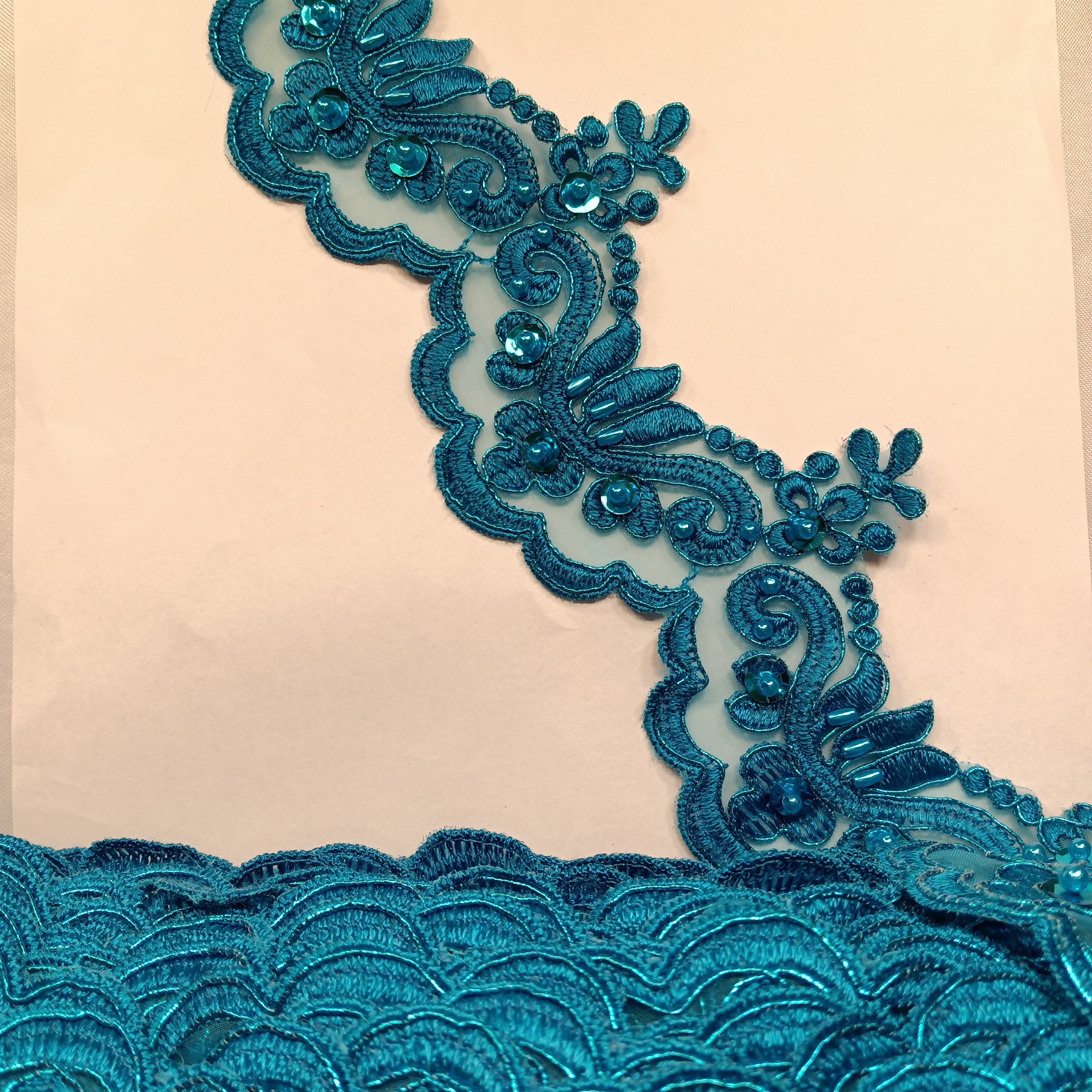 Beaded & Corded Lace Trimming Embroidered on 100% Polyester