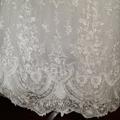 Embroidered & Heavy Beaded Off White Net Fabric with Beads. Lace Usa