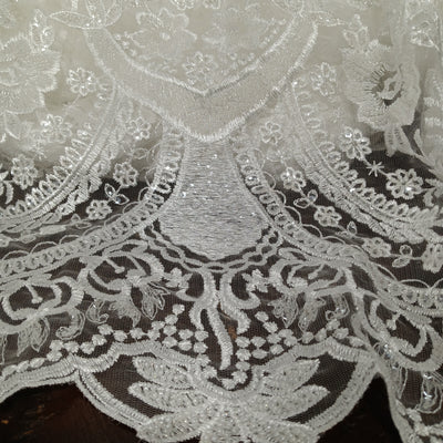 Embroidered & Heavy Beaded Off White Net Fabric with Beads. Lace Usa