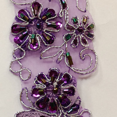 Beaded, Corded & Embroidered on  Organza Purple with Silver Trimming. Lace Usa