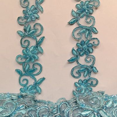 Beaded, Corded & Embroidered Metallic Aqua  Trimming. Lace Usa