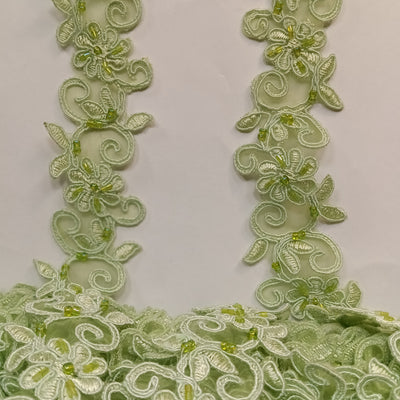 Beaded, Corded & Embroidered Sage Trimming. Lace Usa