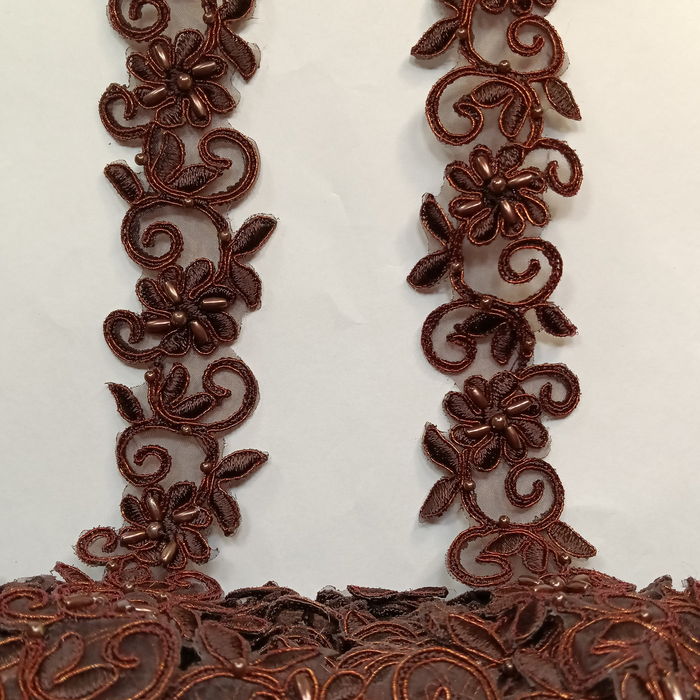 Beaded, Corded & Embroidered Metallic Brown Trimming. Lace Usa
