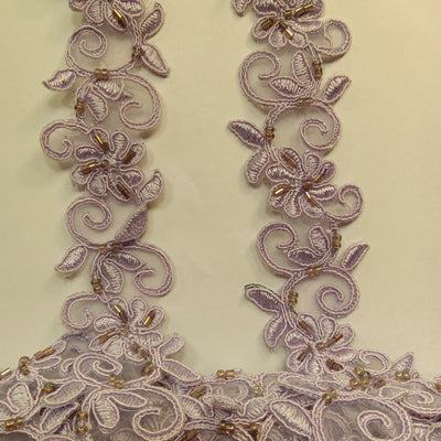 Beaded, Corded & Embroidered Lilac Trimming. Lace Usa
