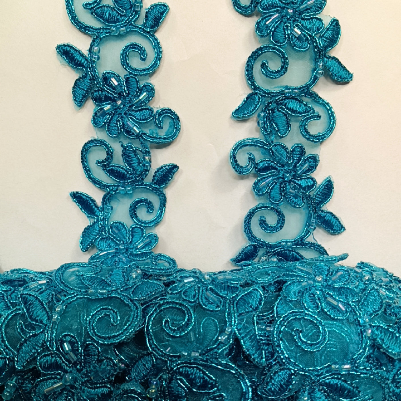 Beaded, Corded & Embroidered Metallic Turquoise Trimming. Lace Usa