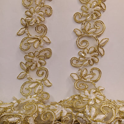 Beaded, Corded & Embroidered Ivory with Gold Trimming. Lace Usa