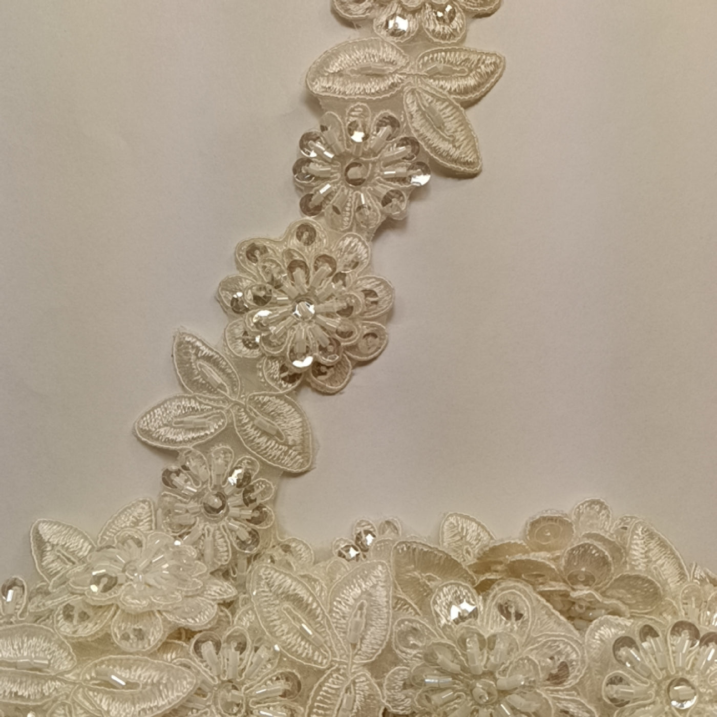 3D Floral Corded, Beaded & Embroidered Ivory Trimming. Lace Usa