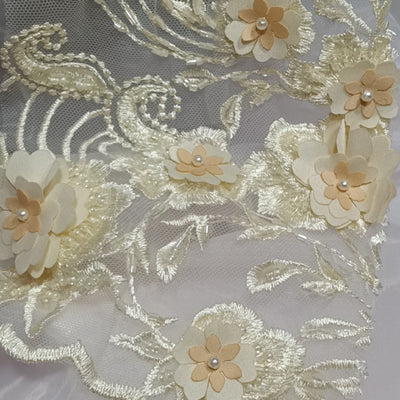 3D Floral Embroidered & Beaded Net Fabric with Beads. Lace Usa