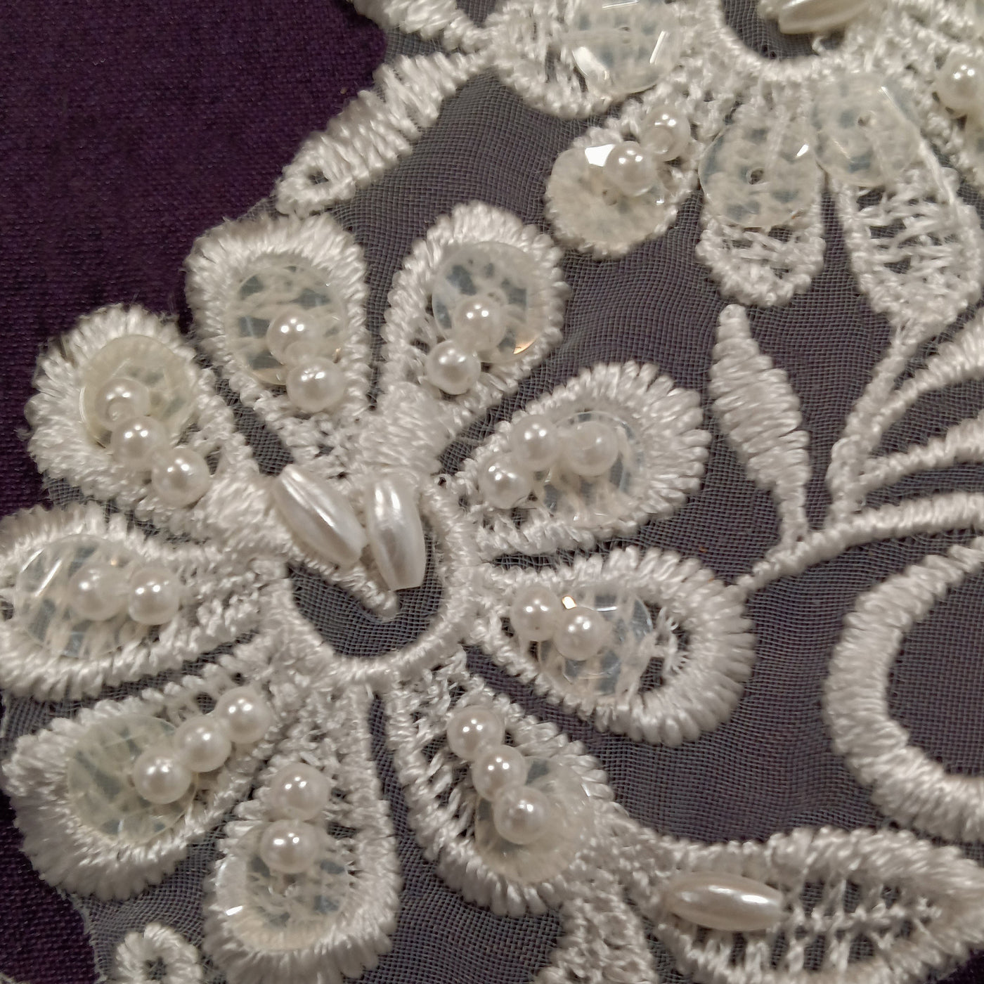 Beaded Applique Lace on 100% Polyester Organza, Sold by the Pair. Lace USA