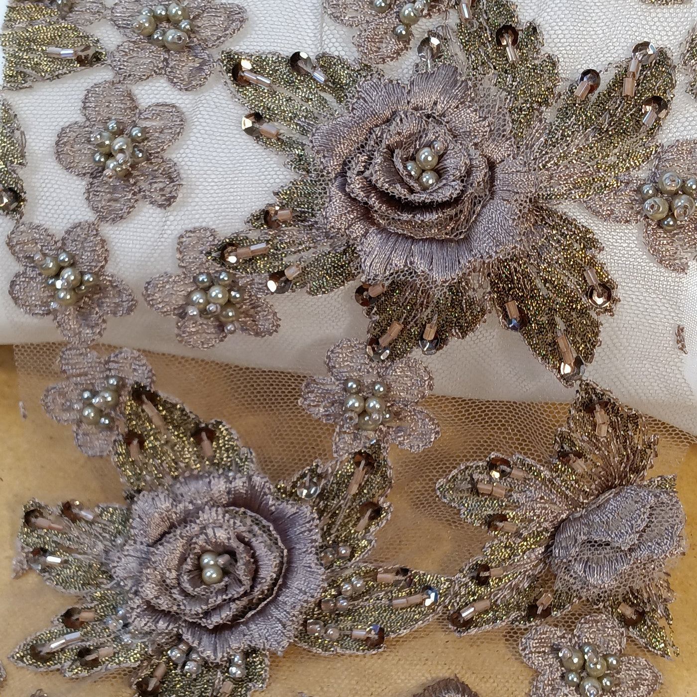 Beaded 3D Floral Lace Fabric Embroidered on 100 Polyester Net Mesh Lace USA GD 489