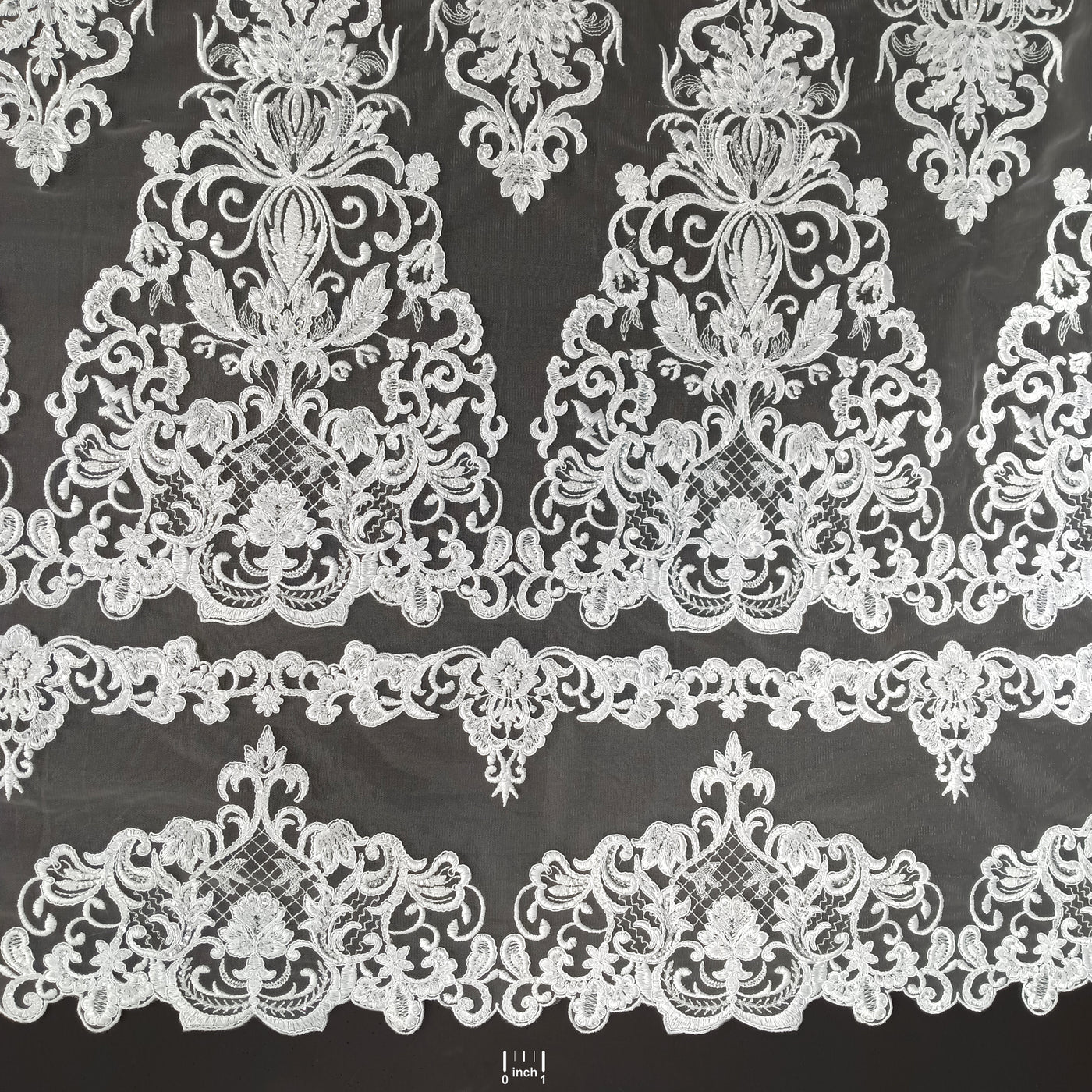 Beaded, Corded & Embroidered on 100% Polyester Mesh Net Lace Fabric. Lace USA