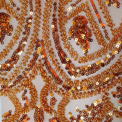 Embroidered & Beaded Net Mesh Fabric with Beads. Lace USA