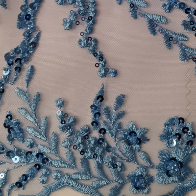 Embroidered & Beaded Net Mesh Fabric with Beads. Lace USA