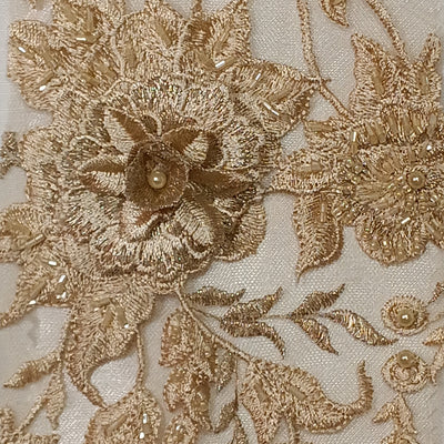 3D Floral Embroidered & Beaded Net Fabric with Beads. Lace USA