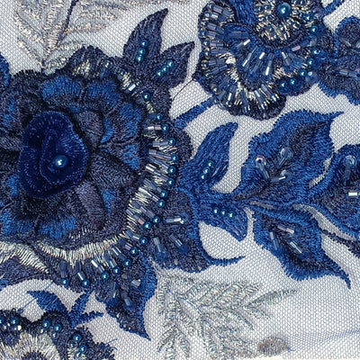 3D Floral Embroidered & Beaded Net Fabric with Beads. Lace USA