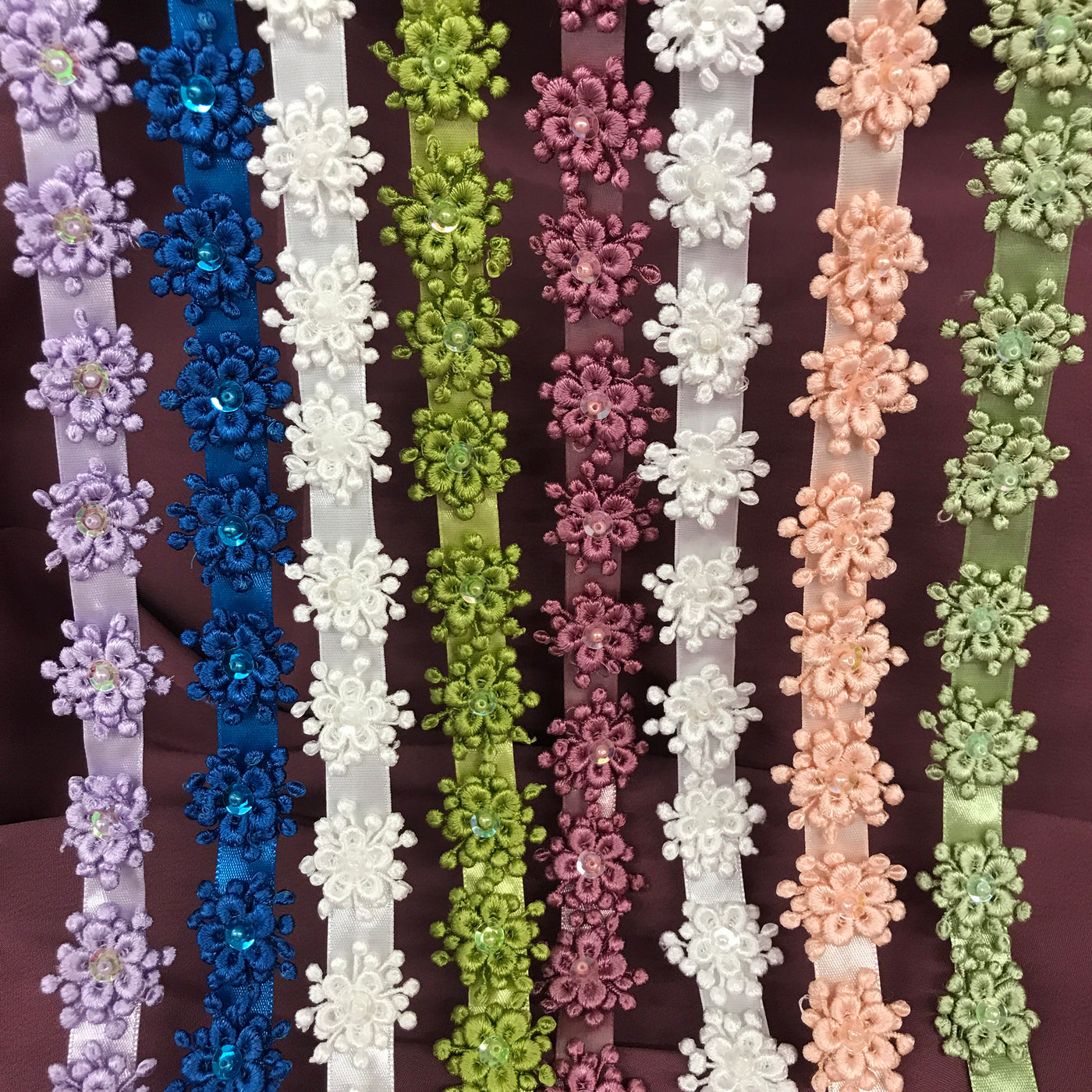 3D Beaded Flower motif on Ribbon Trim Lace Usa