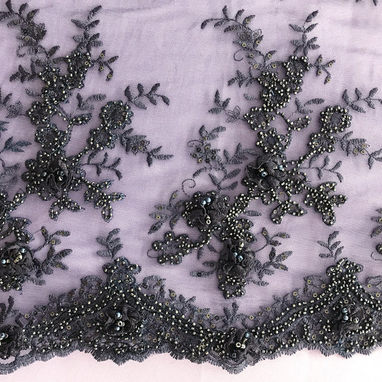 Embroidered & Beaded 3D Floral Lace Trimming on Net Mesh Fabric.  Sold by the yard  Lace Usa