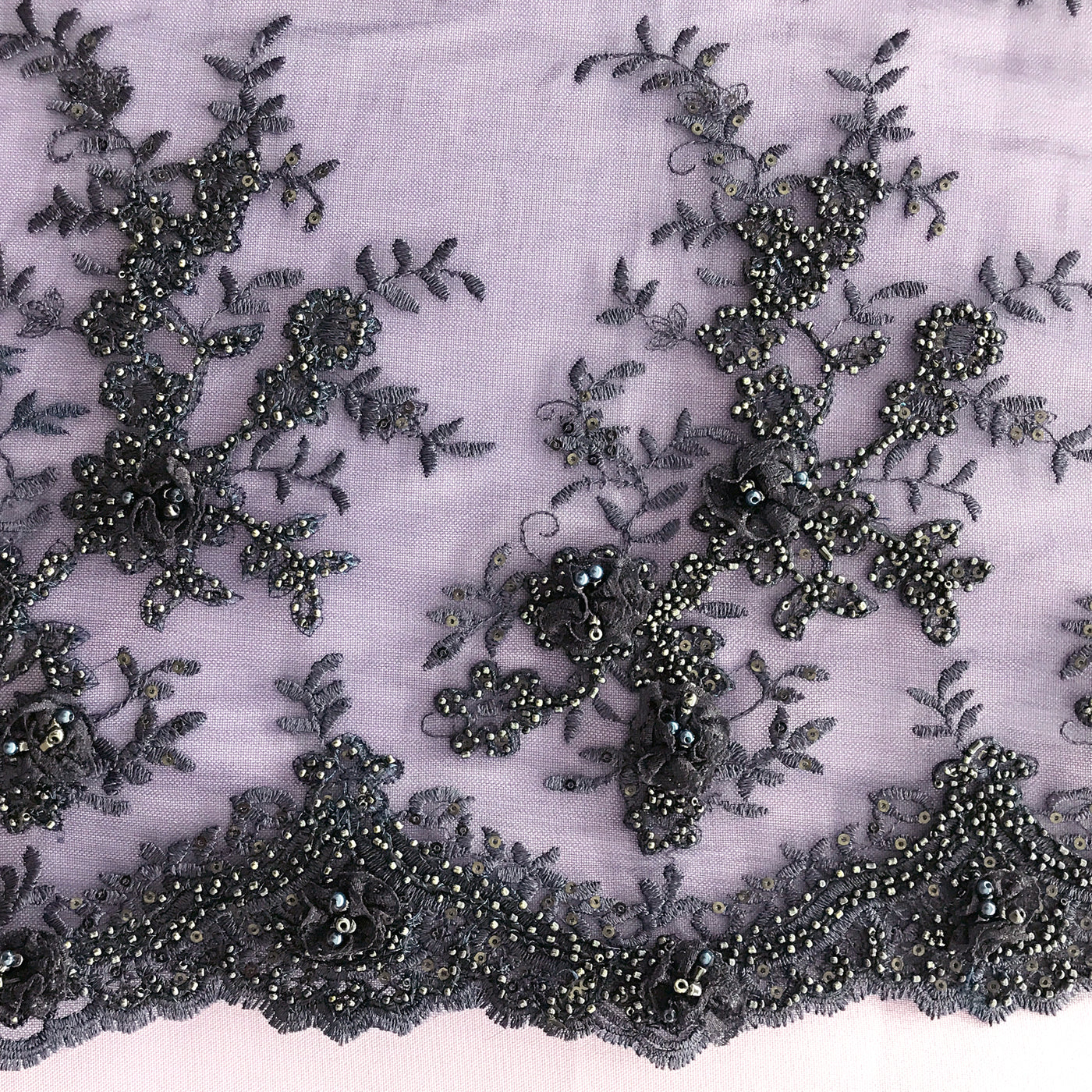 Embroidered & Beaded 3D Floral Lace Trimming on Net Mesh Fabric.  Sold by the yard  Lace Usa