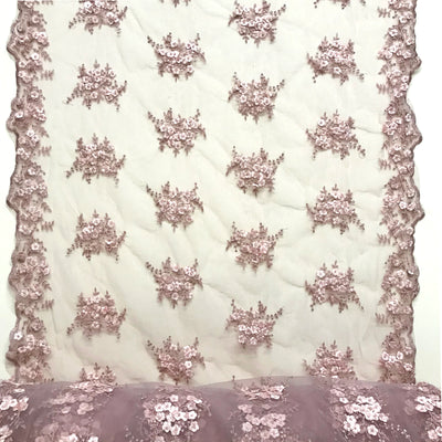 Embroidered & Beaded 3D Floral Peach Lace Double Sided Trimming on Net Mesh Fabric. Lace Usa