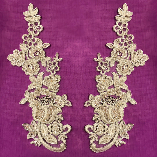 Beaded & Corded Floral Lace Applique Embroidered on 100% Polyester Net Mesh | Lace USA - 97171W-HB