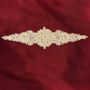 Embroidered Ivory Lace Applique Heavily Beaded with Pearls, Rhinestones and Beads on Net, sold by piece  Lace Usa