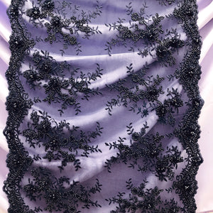 Embroidered & Beaded 3D Floral Lace Trimming on Net Mesh Fabric.  Sold by the yard  Lace Usa