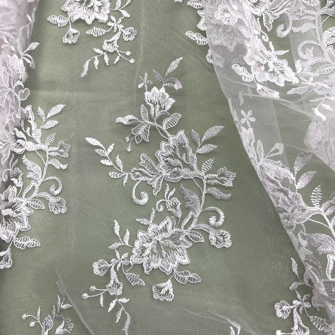 Ivory embroidered corded floral lace fabric for wedding, flower girl, and special occasion dresses – Lace USA | Lace USA - 97154W