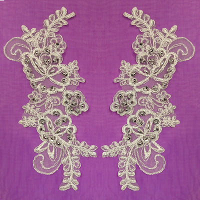 Beaded & Corded Lace Applique Embroidered on 100% Polyester Organza | Lace USA - KZ-66