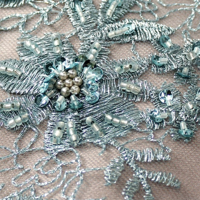Floral Embroidered Net Fabric with beads and Sequins.  Sold by the yard  Lace Usa
