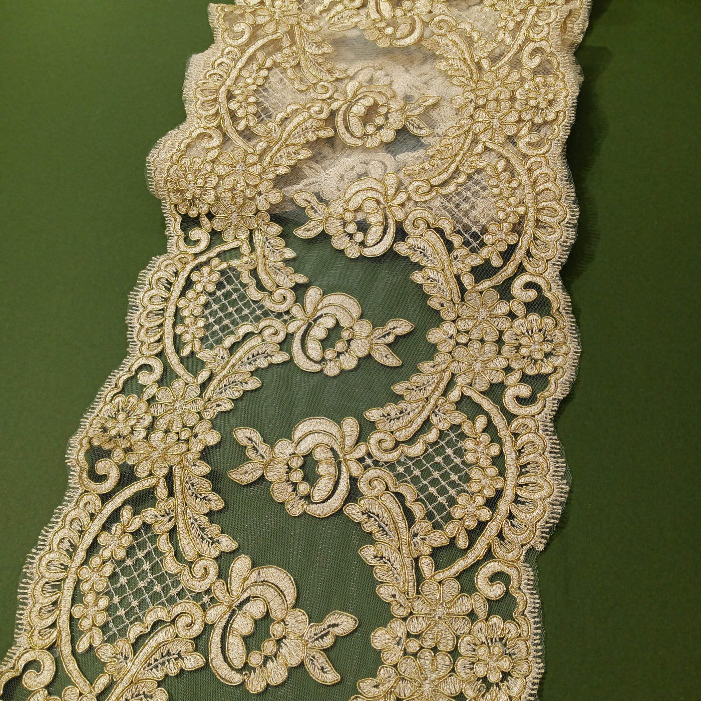 Corded Double Sided Lace Trimming Embroidered on 100% Polyester Net Mesh | Lace USA