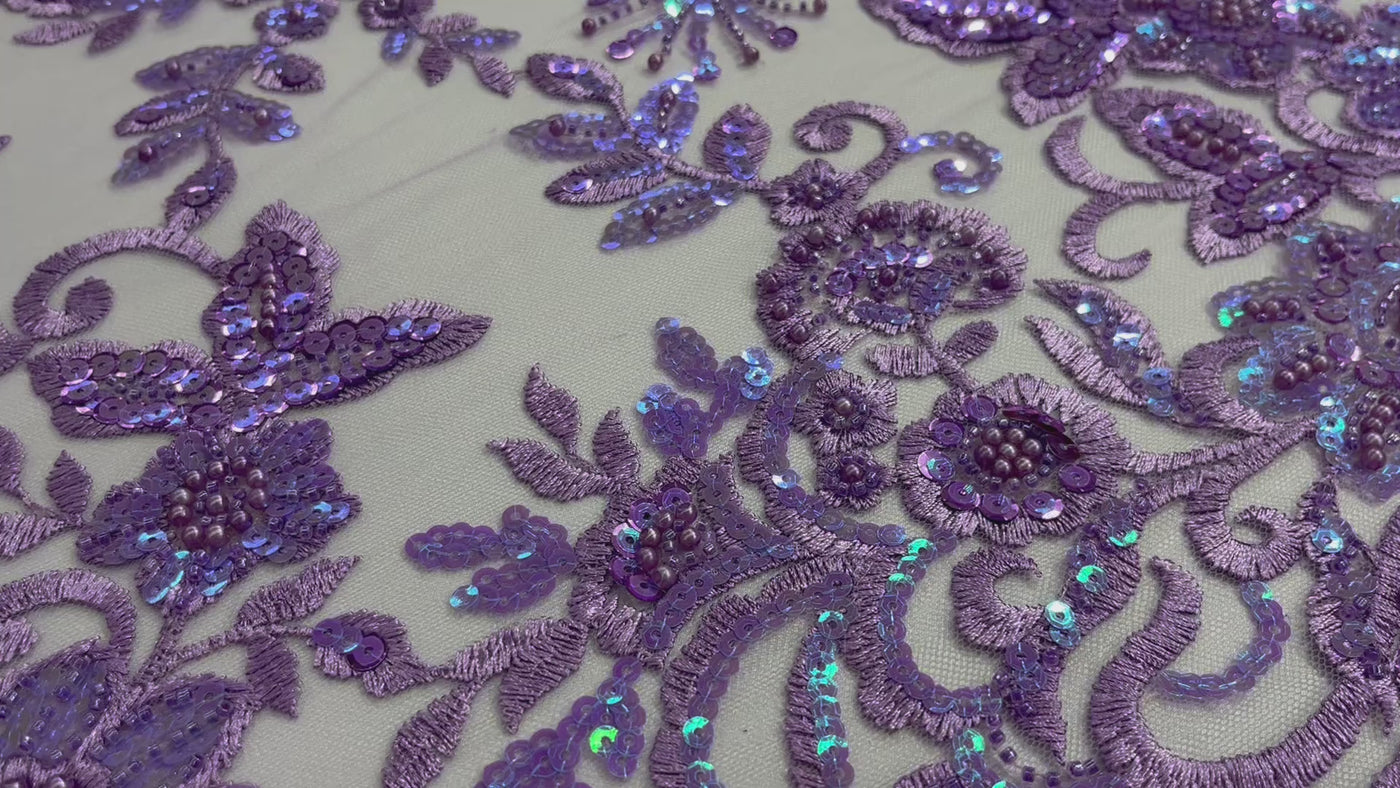 Beaded & Sequined Sparkling Lace Fabric Embroidered on 100% Polyester Net Mesh | Lace USA