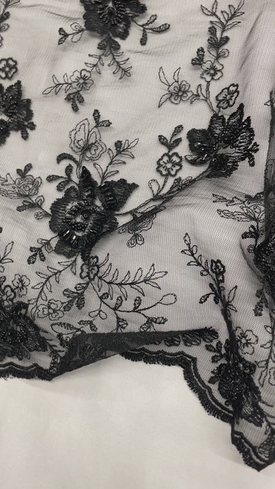 Beaded Lace Fabric Embroidered on 100% Polyester Net Mesh | Lace USA