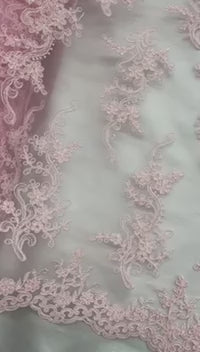 Corded Bridal Lace Fabric Embroidered on 100% Polyester Net Mesh | Lace USA