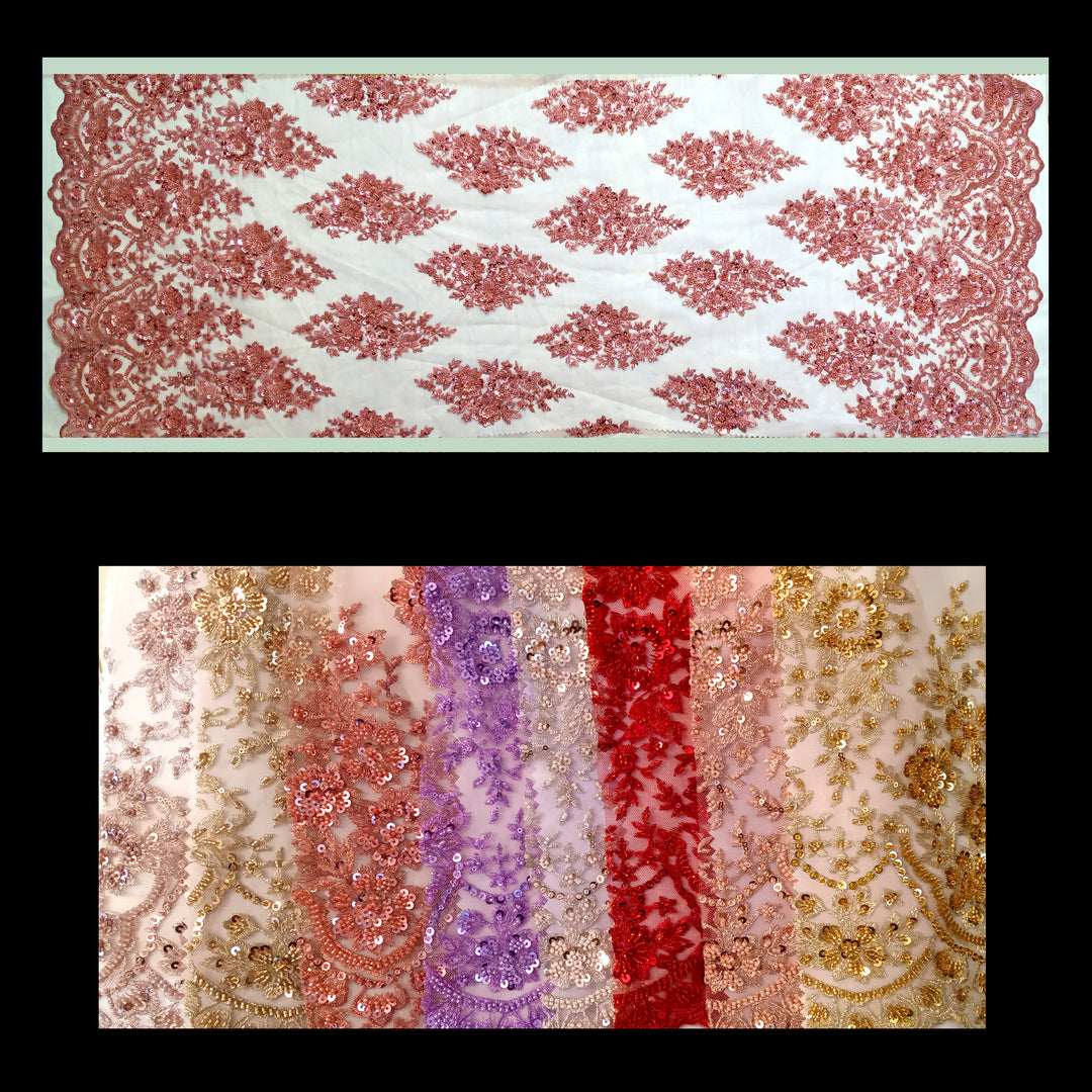 Embroidered & Beaded Net Mesh Fabric with Beads. Lace USA