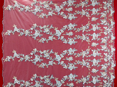 Embroidered & Beaded Net Mesh Fabric with Beads. Lace Usa