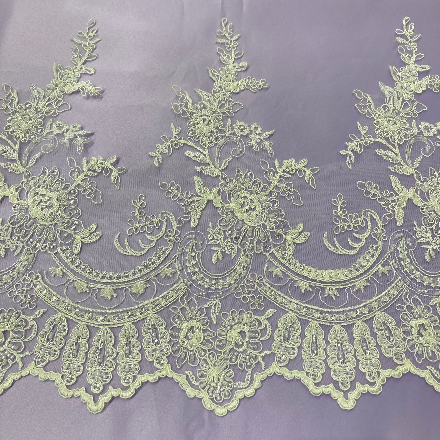 Beaded & Corded Lace Trimming Embroidered on 100% Polyester Net Mesh. Lace USA