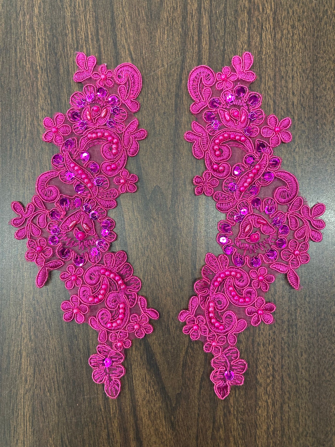 Beaded & Corded Floral Appliqué Lace Embroidered on 100% Polyester Organza or Net Mesh. This can be applied to Theatrical dance ballroom costumes, bridal dresses, bridal headbands endless possibilities.  Sold By Pair.  Lace Usa  Sold in a set of 2.