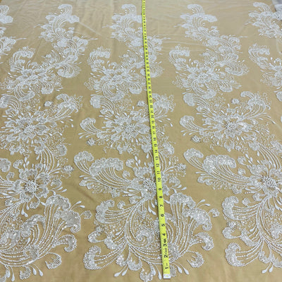 Beaded Lace Fabric Embroidered on 100% Polyester Net Mesh | Lace USA