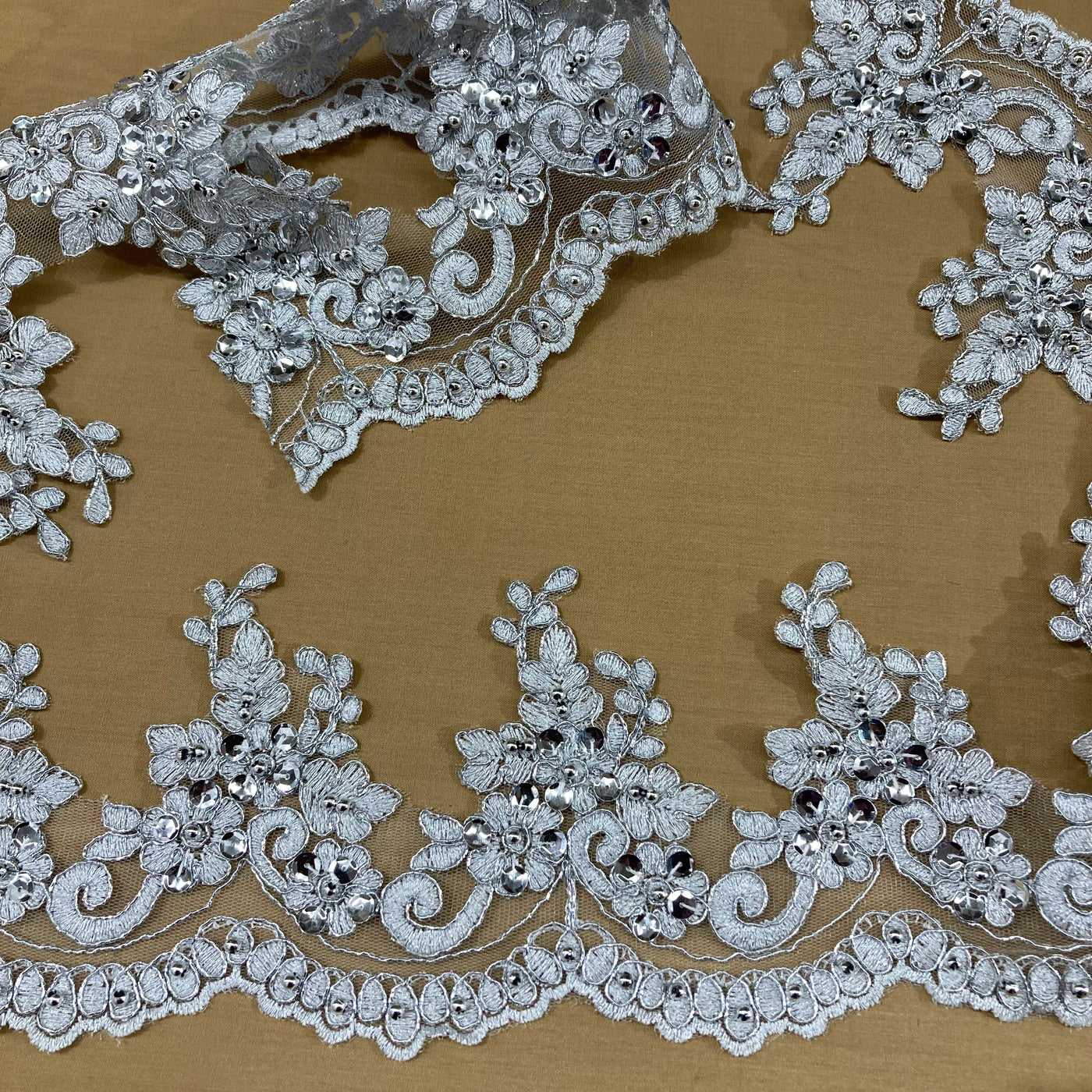 Beaded & Corded Lace Trimming Embroidered on 100% Polyester Net Mesh | Lace USA