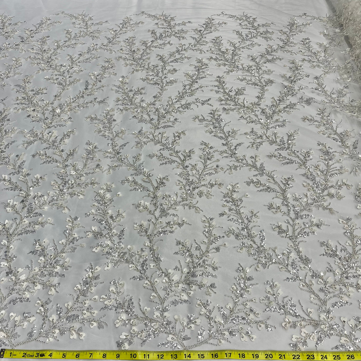 Beaded 3D Floral Lace Fabric Embroidered on 100% Polyester Net Mesh | Lace USA - GD-70